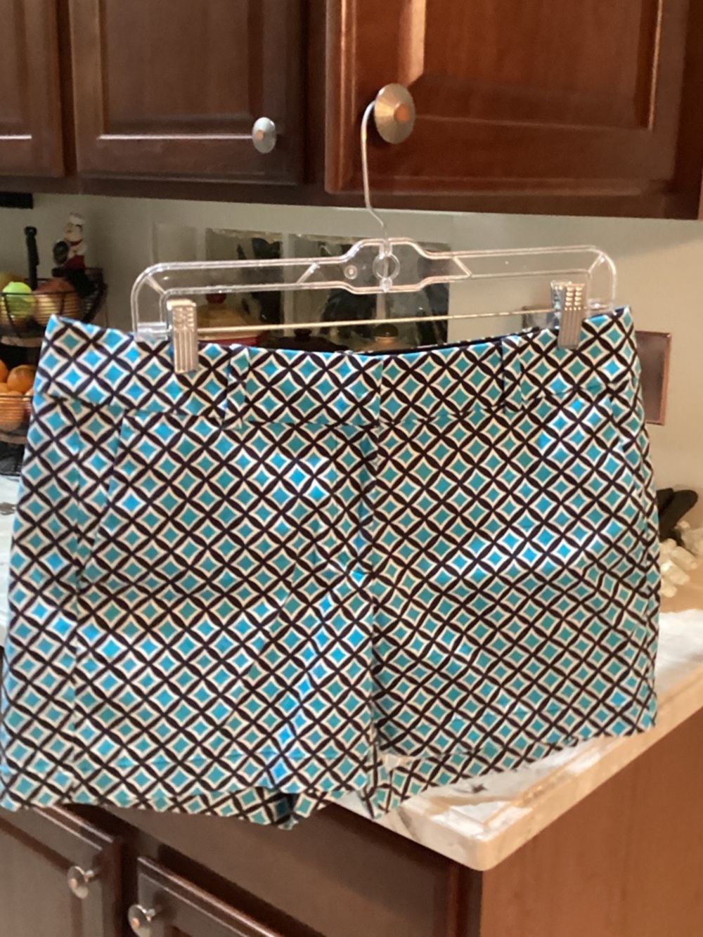 Ann Taylor Geometric Print Bermuda Shorts in Turquoise and Black 4 1/2” inseam